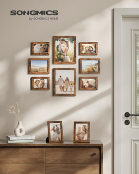 Songmics collage frame 5x7 ready to showcase family photos on shelves.
