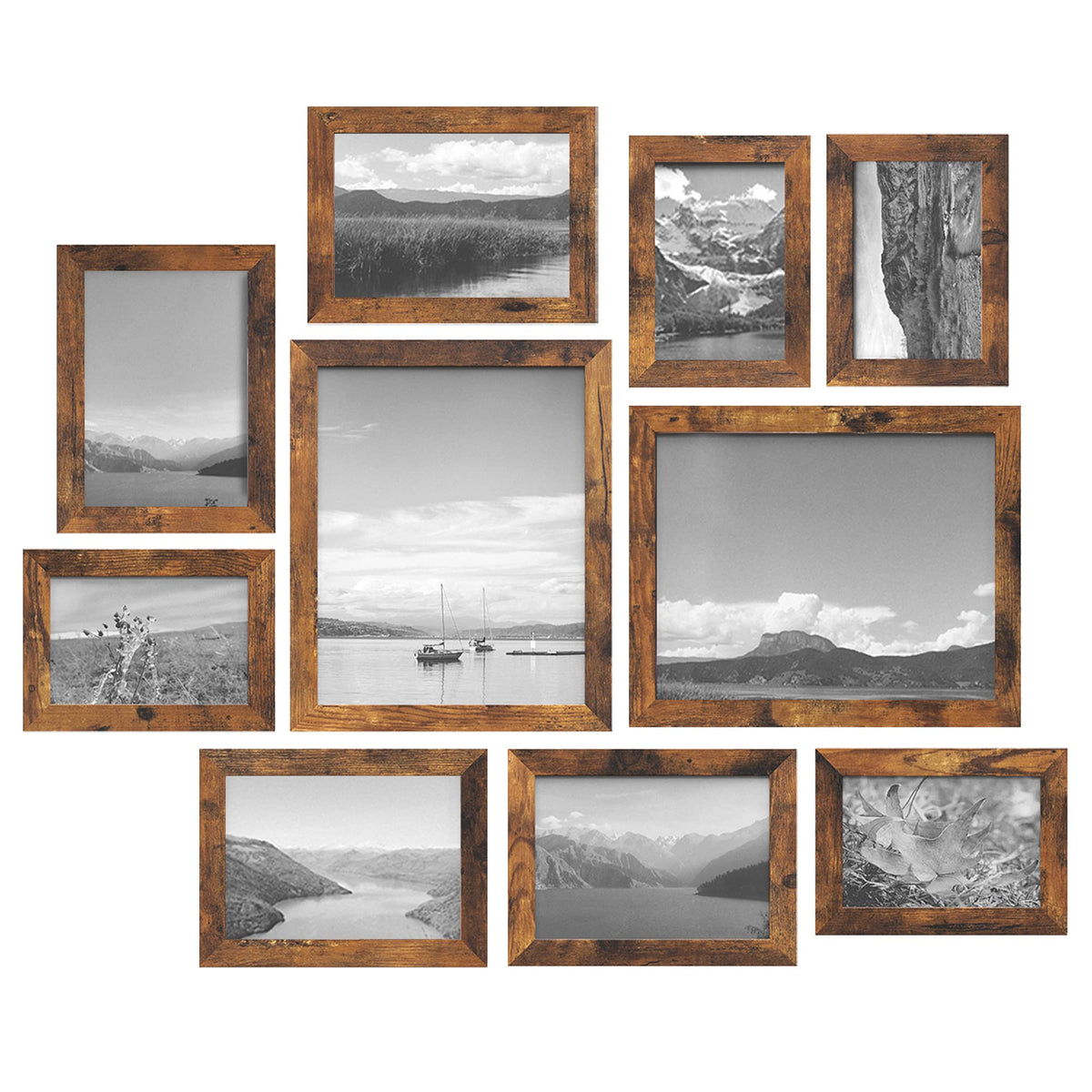 Songmics collage frame 8x10 front view in rustic brown for wall display.