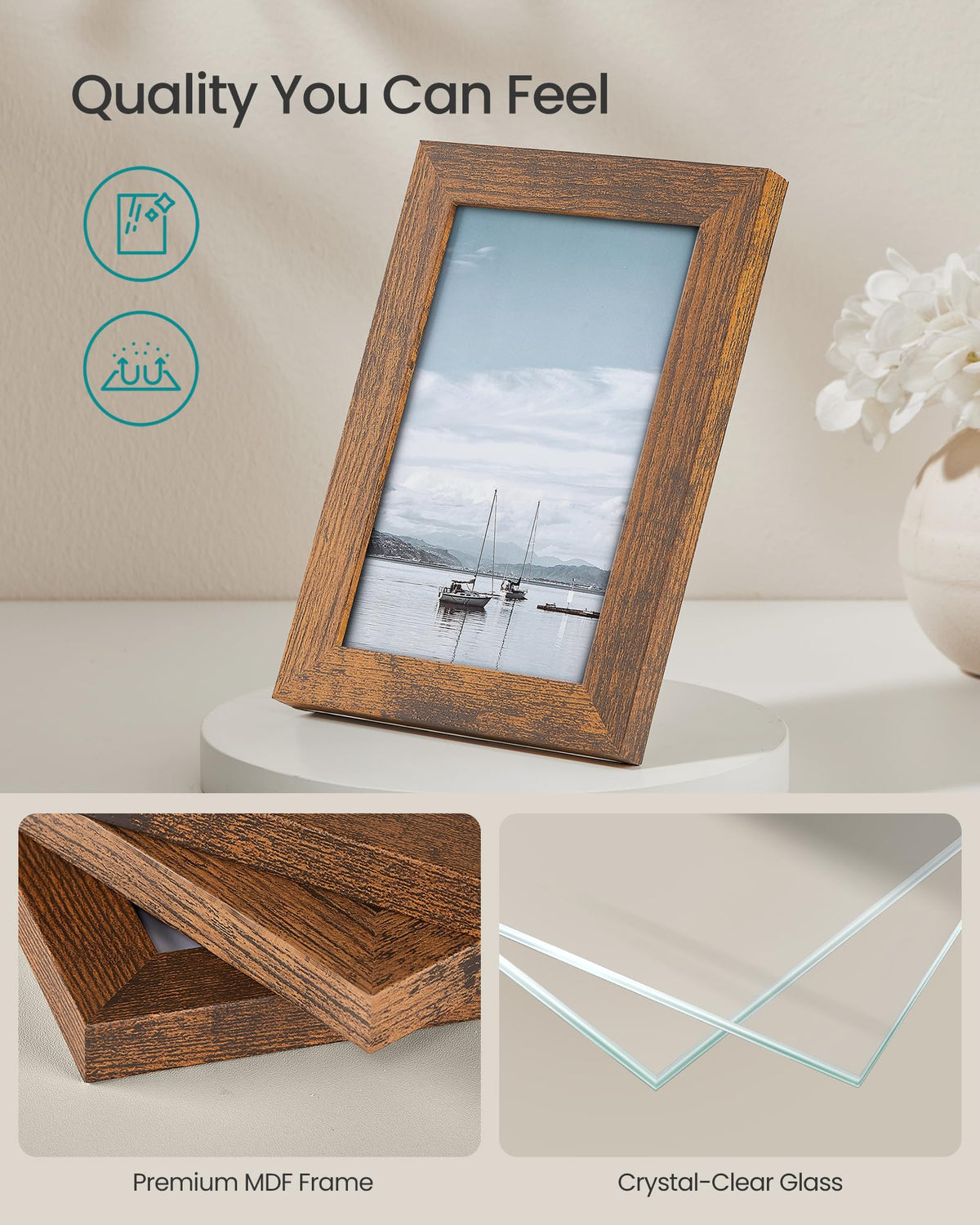 Songmics wall-mountable collage frame set for flexible room decor.