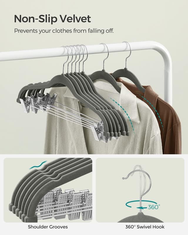 SONGMICS 30-pack velvet hangers neatly organized in a wardrobe