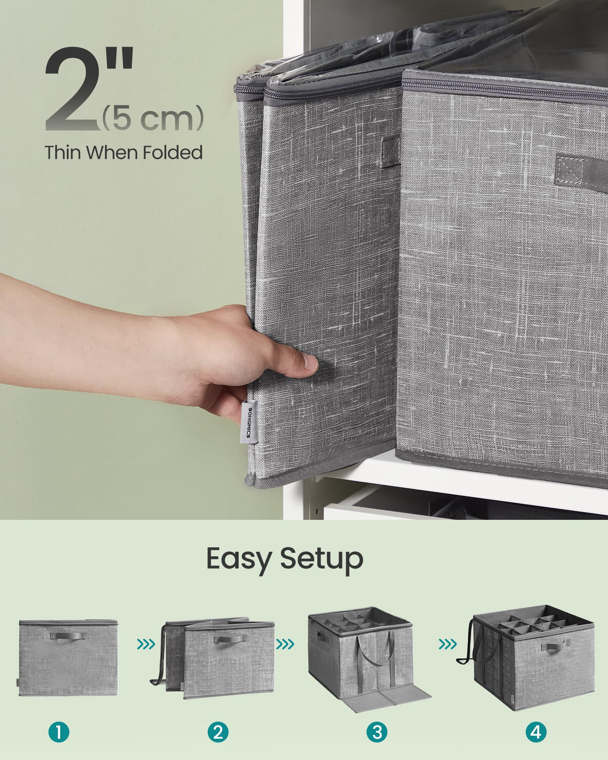 Foldable design lets you collapse bins for under-bed or drawer storage.
