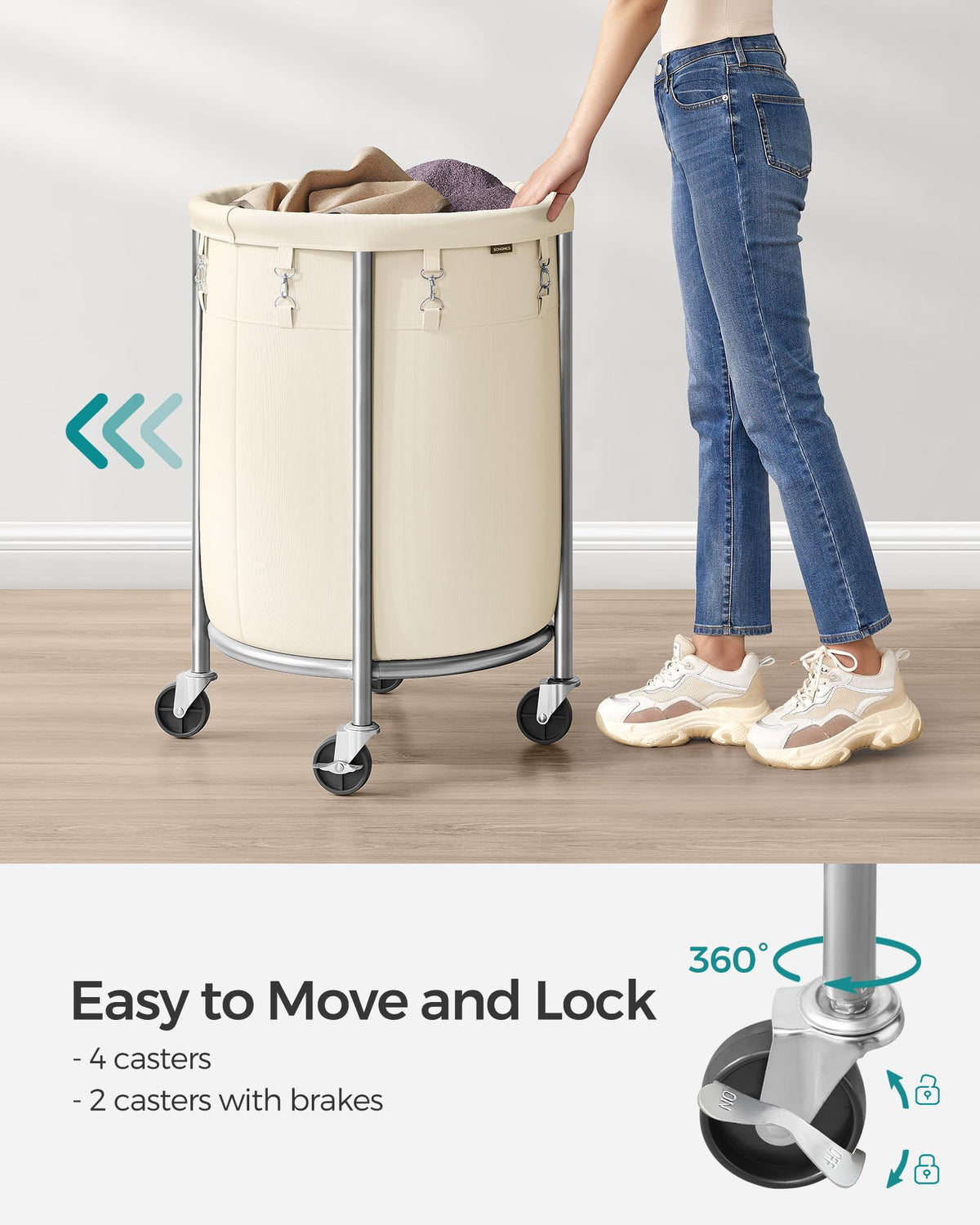 SONGMICS cream-white and metallic-silver finish complements any laundry space.