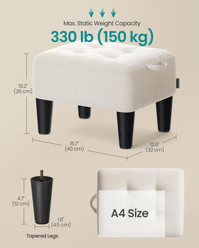 SONGMICS cream white ottoman showing large seating area for feet up.