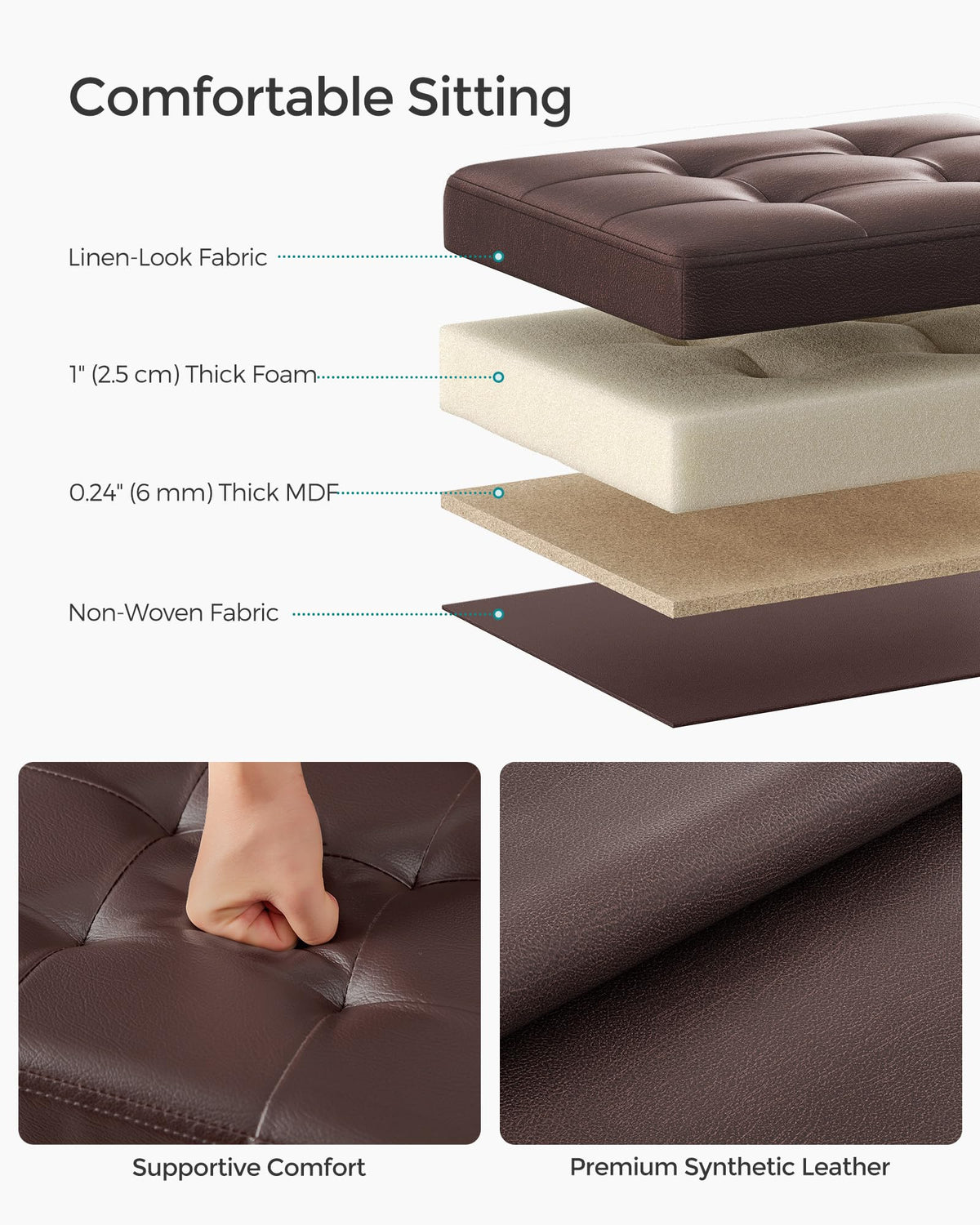 Songmics cube footrest storage bench open lid for easy access.
