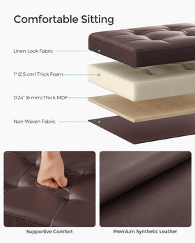 Songmics cube footrest storage bench open lid for easy access.