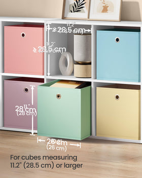 Cubes with grommet handles for easy pulling from cube shelves