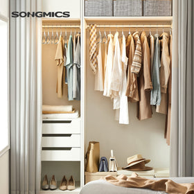 SONGMICS curved-shoulder hangers prevent shoulder marks on garments.