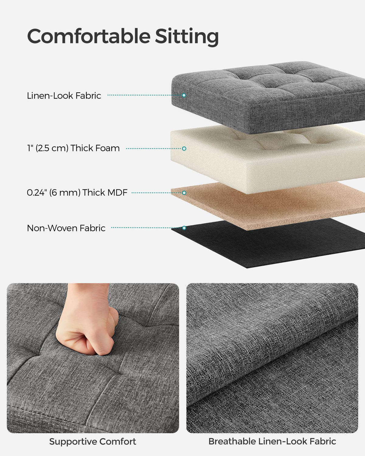 SONGMICS dark gray folding storage ottoman open compartment for easy organization