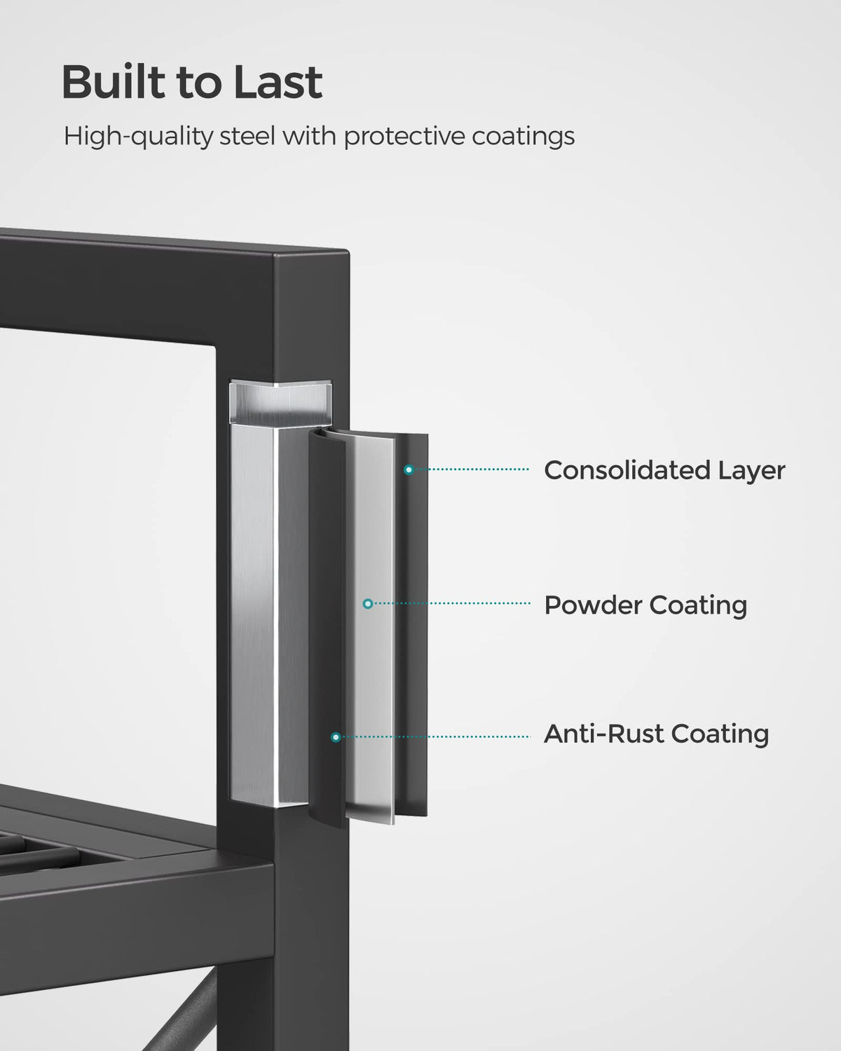 Songmics dense mesh shelves maximize small-item visibility and airflow.