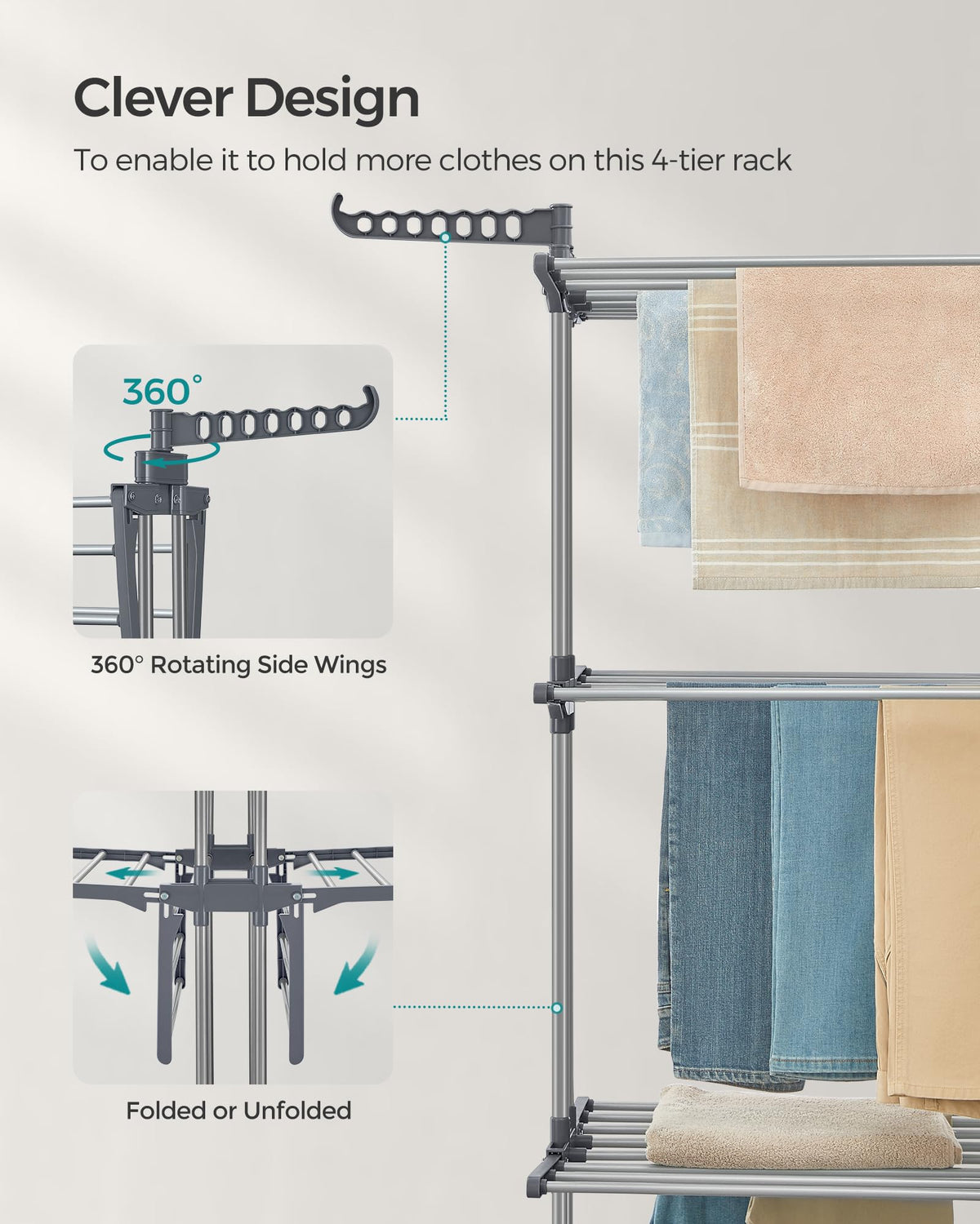 Songmics Dove Gray rack folds compactly for storage.