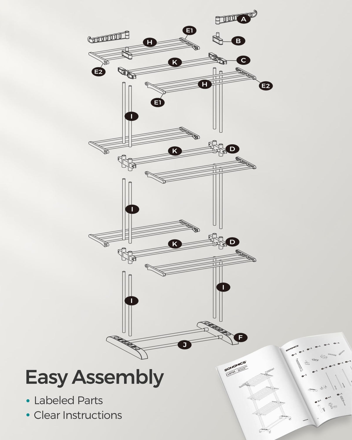 Songmics Dove Gray rack suitable for indoors and outdoors.