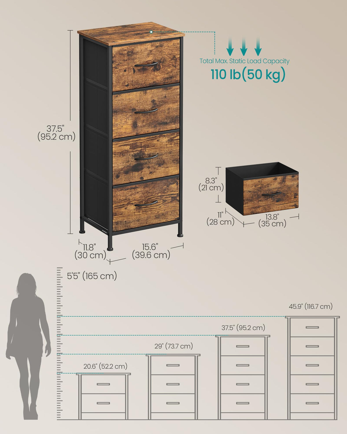 SONGMICS dresser adjustable feet and anti-tip kit prevent wobble