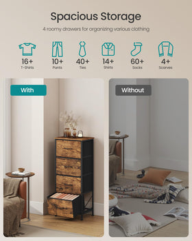 SONGMICS dresser drawer front with fabric drawers supports organized clothing and accessories