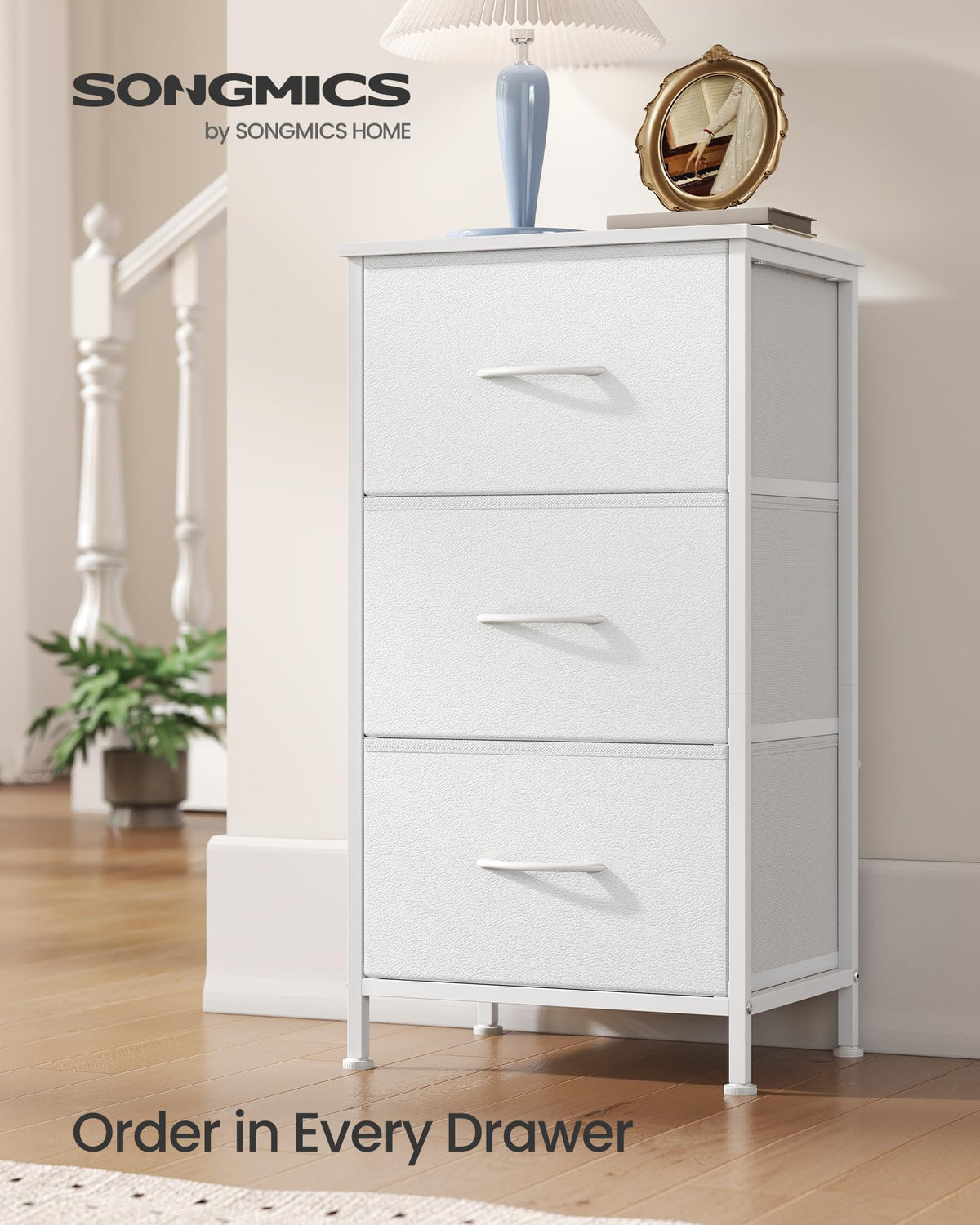SONGMICS dresser drawers store outfits and keepsakes discreetly.