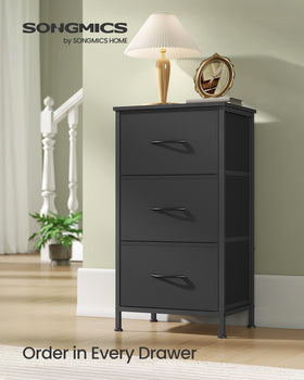 SONGMICS dresser with three fabric drawers for concealed storage