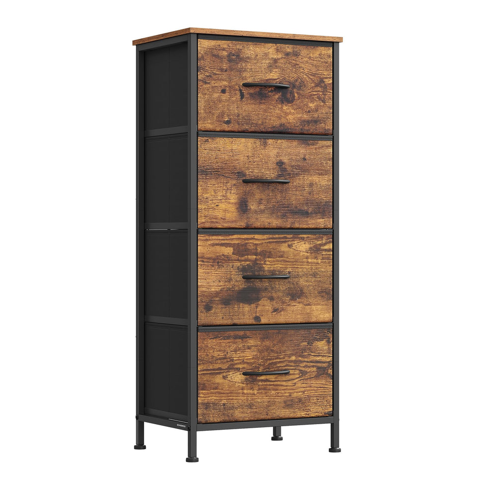 SONGMICS dresser overall view highlights sturdy steel frame and rustic finish for bedrooms