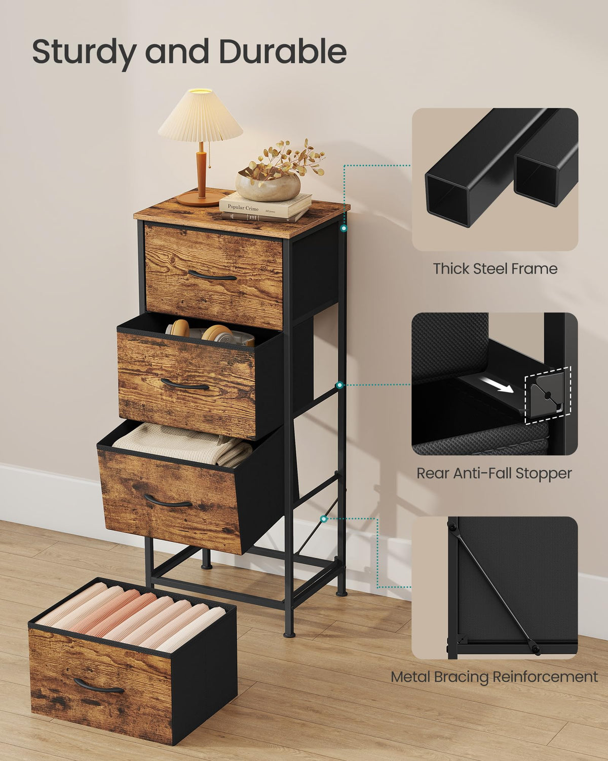 SONGMICS dresser in a room setup illustrates versatile placement