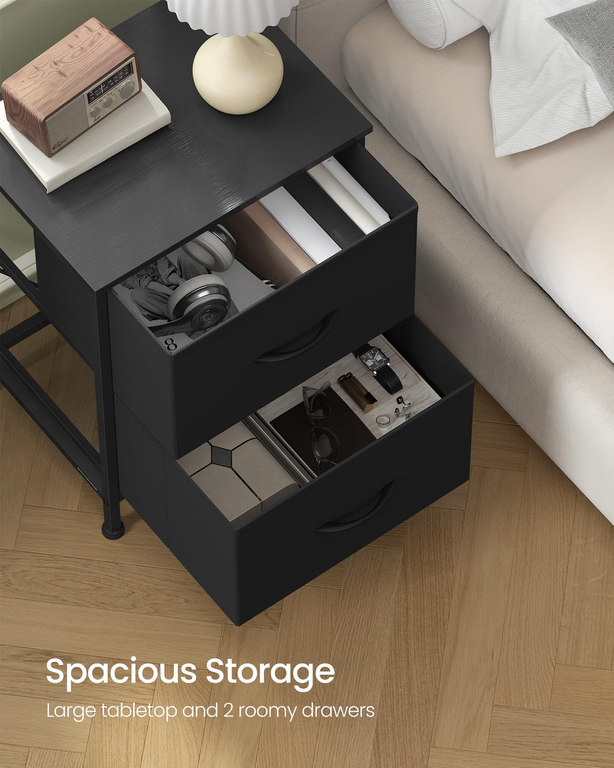 SONGMICS dresser steel-frame with fabric drawers offers sturdy organization.