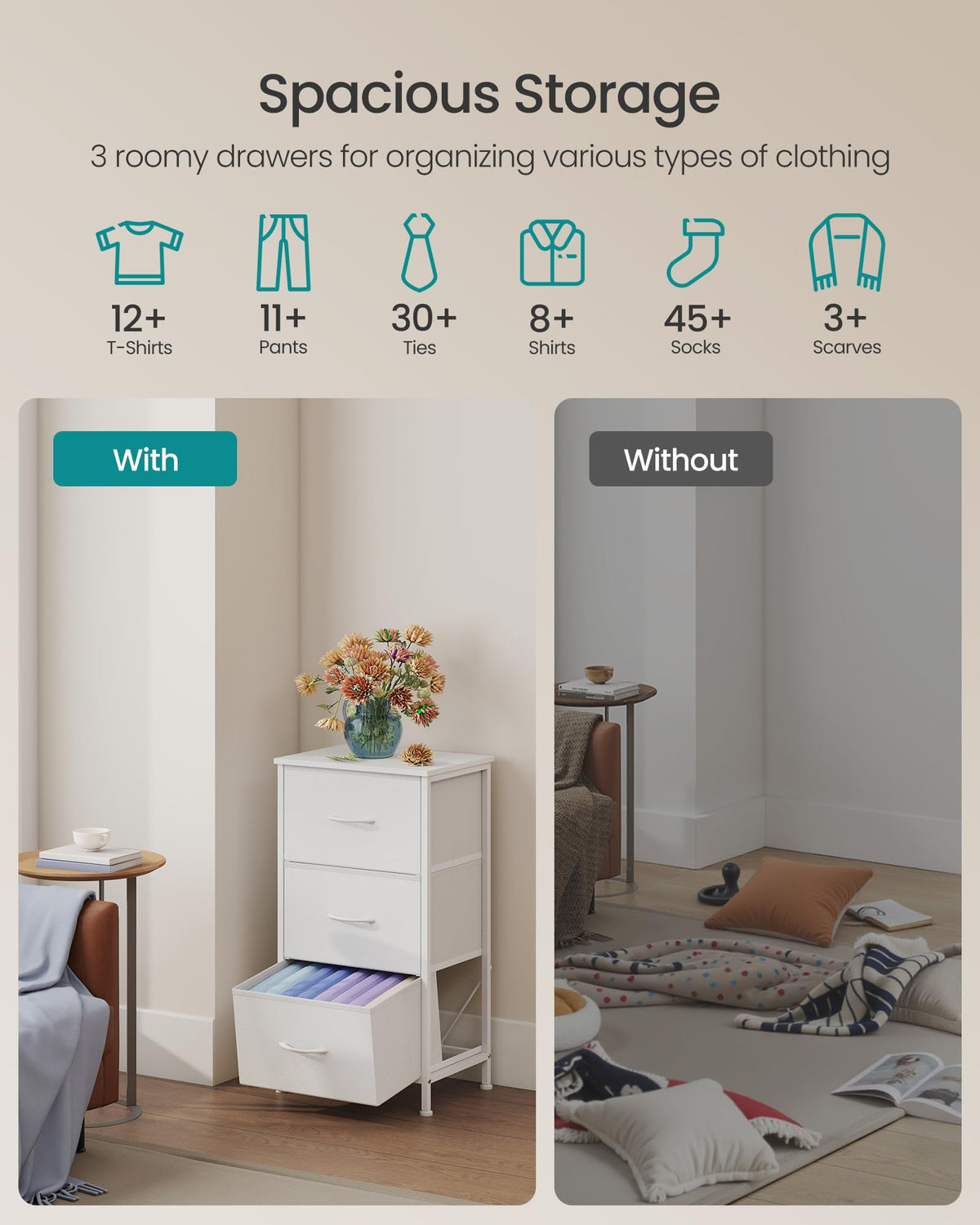 SONGMICS dresser steel frame ensures durable daily use and stability.