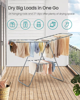 SONGMICS drying rack 24-rods maximize drying space for multiple garments.