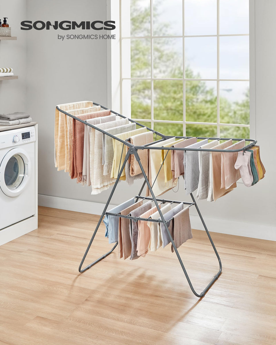 SONGMICS drying rack adjustable-wings for versatile drying options.