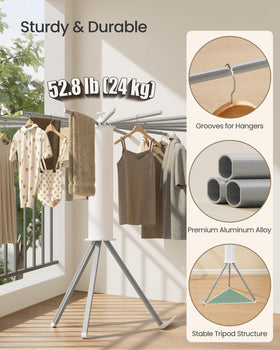 SONGMICS aluminum-arms and tripod base ensure sturdy drying.