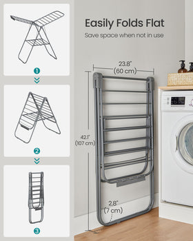SONGMICS drying rack compact-storage fits in tight spaces when folded.