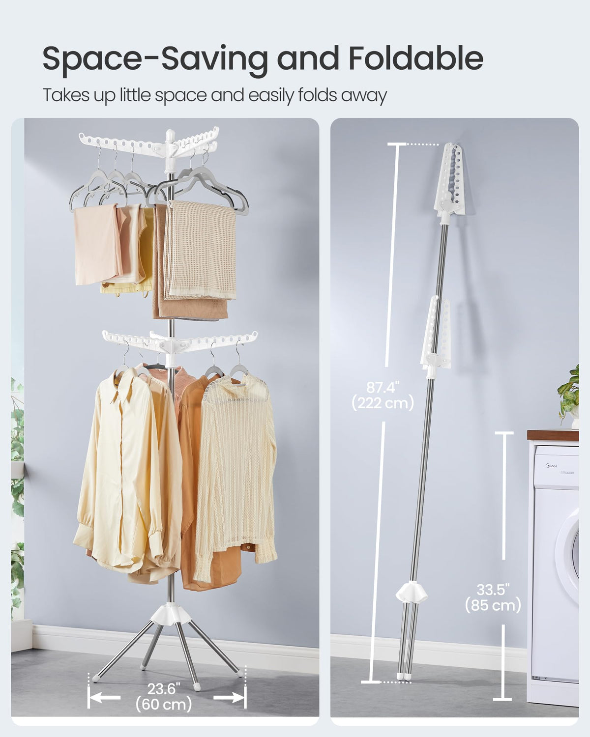 SONGMICS foldable drying rack compact storage after folding.