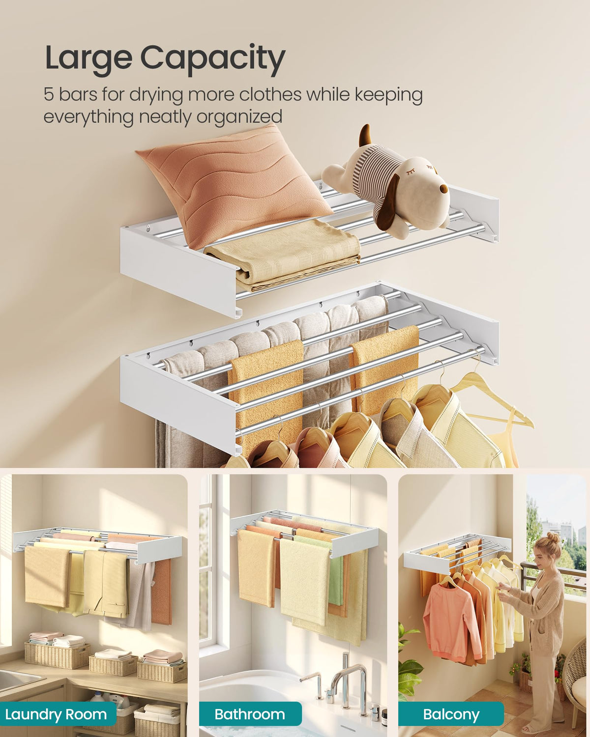 SongMics drying rack folded flat to save wall space when not in use.