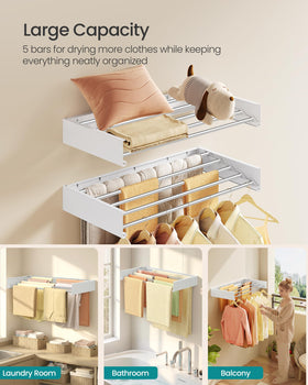 SongMics drying rack folded flat to save wall space when not in use.