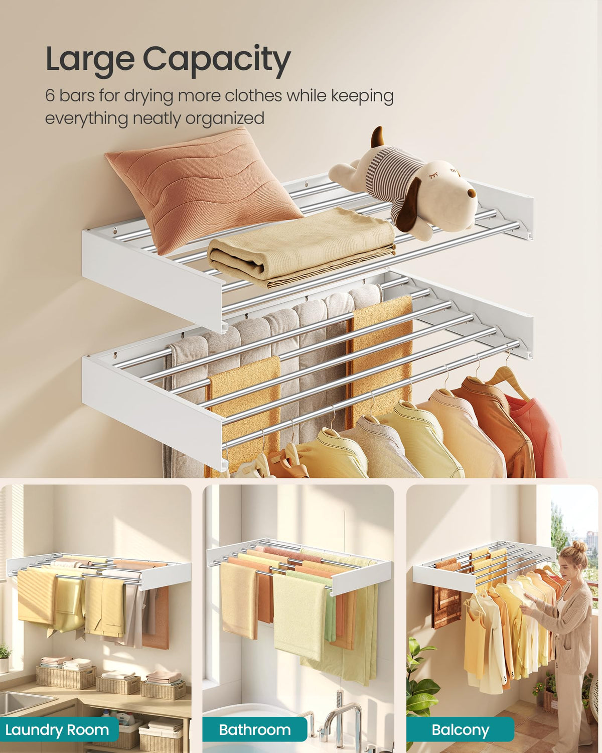 Songmics drying rack mounted on balcony for outdoor air drying
