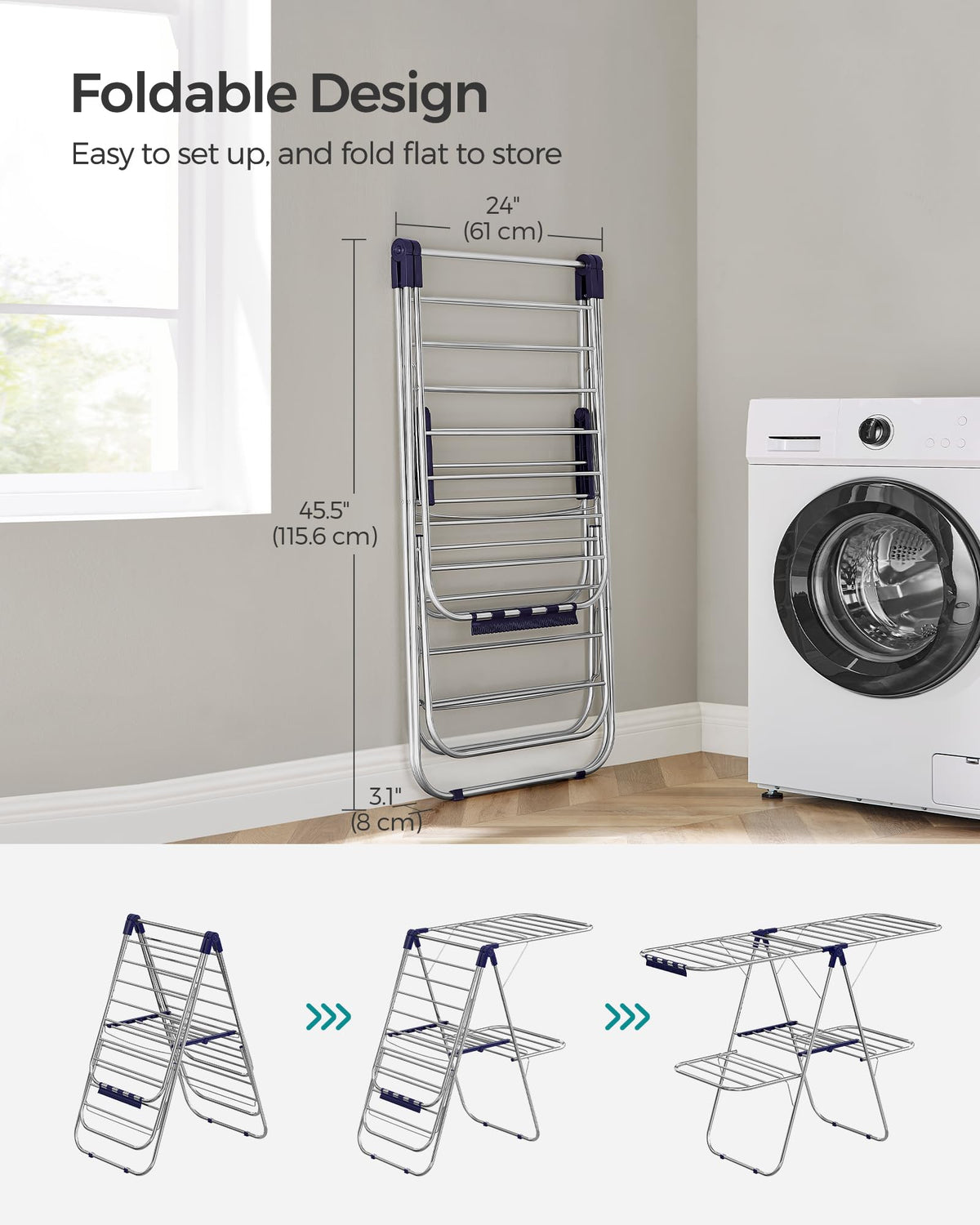 SONGMICS movable rack positioned for balcony or laundry room use.