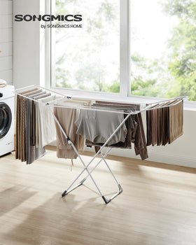 SongMics drying rack ULLR540W01 folded-flat-storage demonstrates compact design for tight spaces.