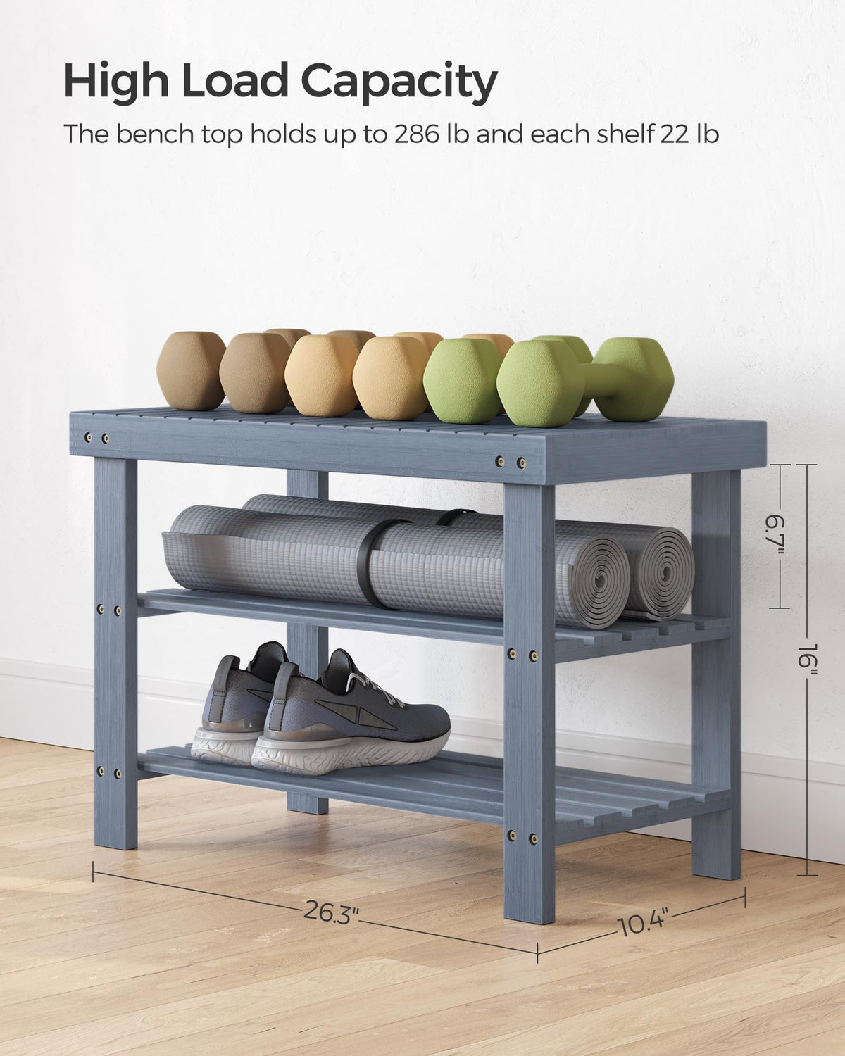 SONGMICS entryway bench with shelves provides sturdy seating while changing shoes.