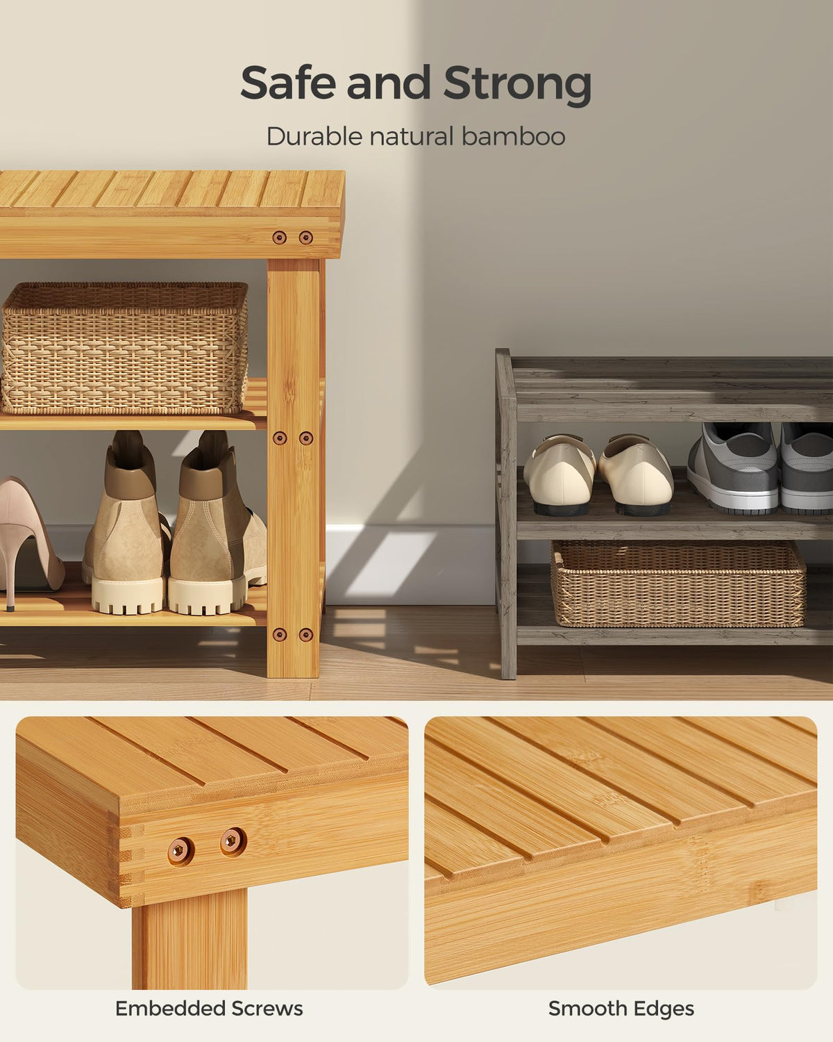 SONGMICS entryway multiuse bench adds natural bamboo warmth and style