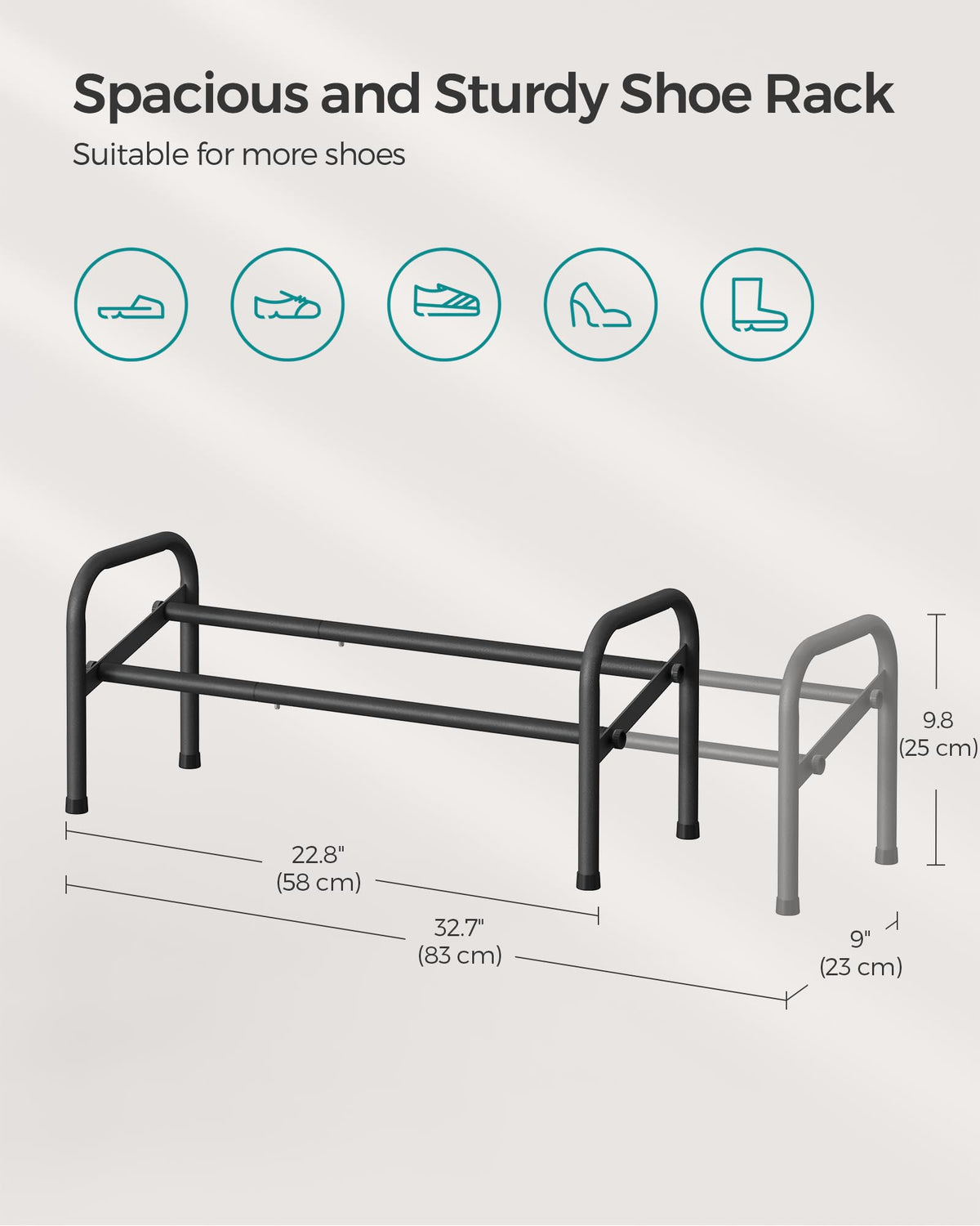 Songmics angled-shelf design keeps shoes upright and organized.