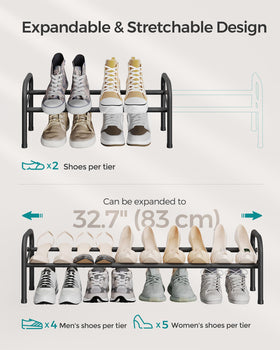 Songmics shoe rack with arched handles for easy relocation.