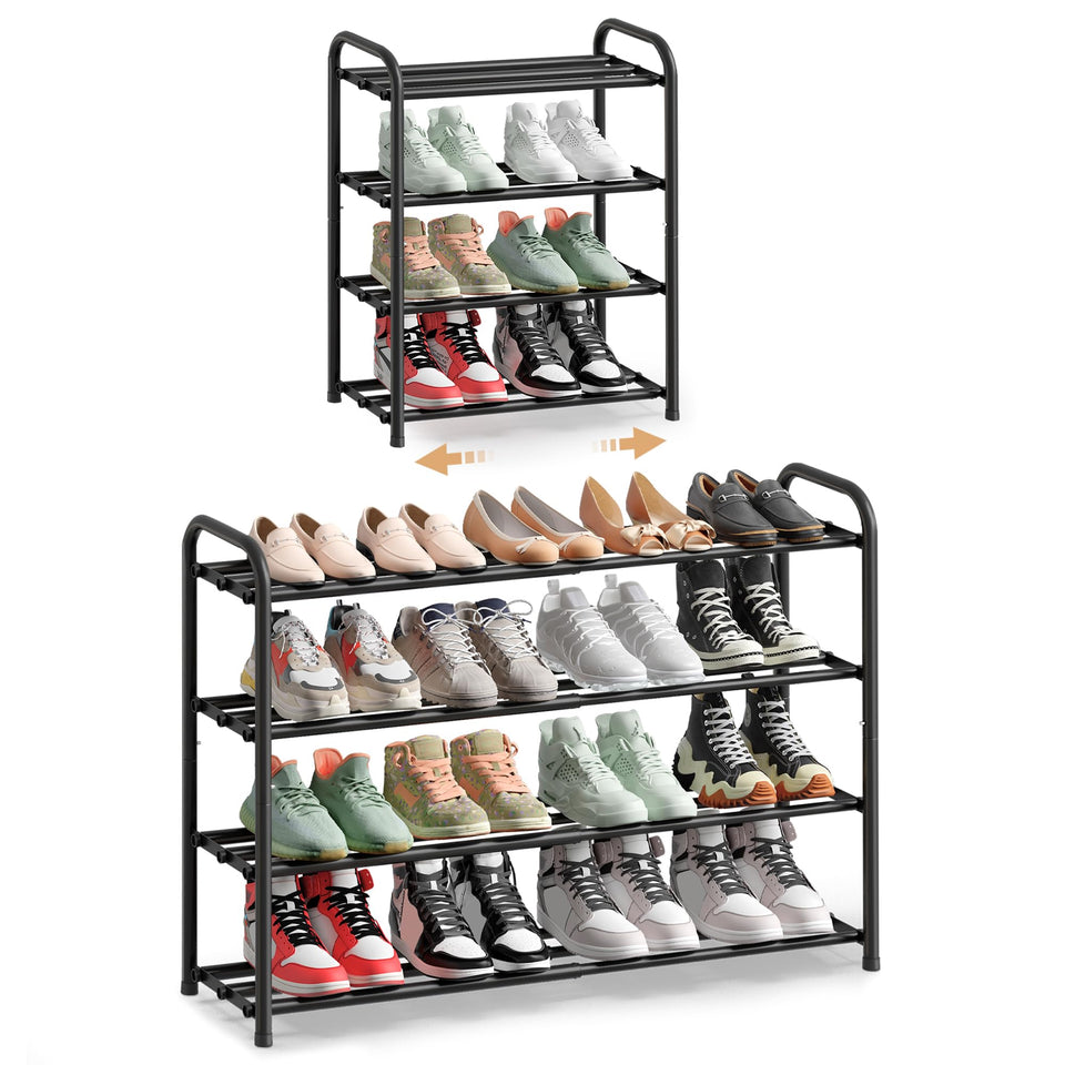 SongMics expandable shoe rack frame showing four-tier stability and versatile storage