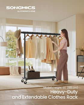 SONGMICS extendable top rail from 36.2 to 52 inches adds hanging space.