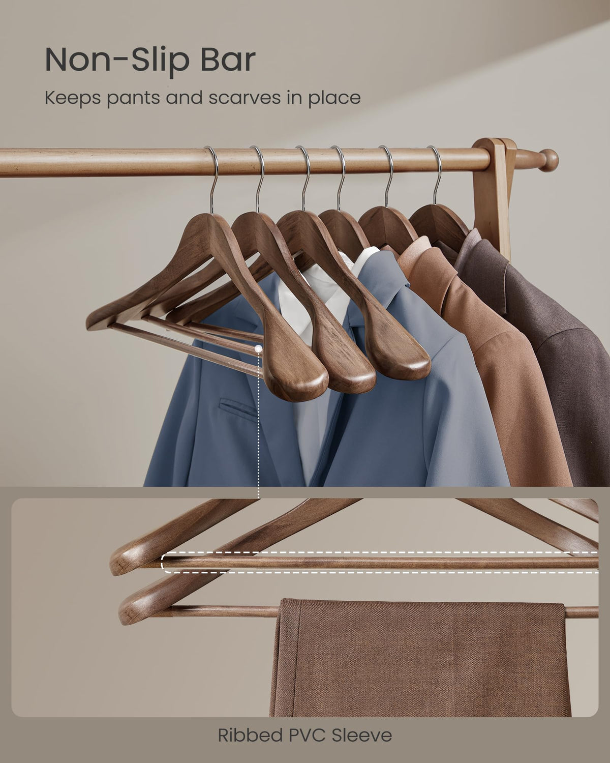 SONGMICS heavy-duty hanger design supports coats and suits