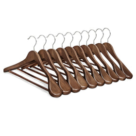 SONGMICS extra-wide wooden hanger with contoured shoulders preserves suit shape