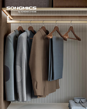 SONGMICS wooden hanger with swivel hook for easy wardrobe access