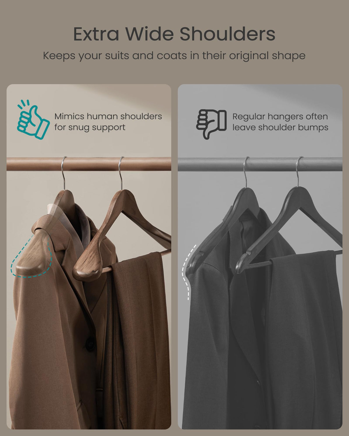 SONGMICS walnut finish wooden hanger adds elegance to closet