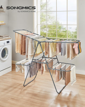SONGMICS foldable laundry dryer features 33 rails for versatile drying options