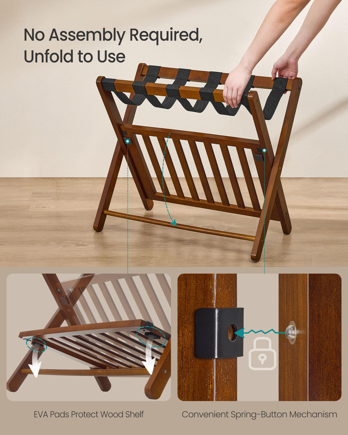 SONGMICS foldable luggage rack folded for space-saving storage