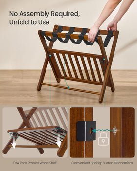 SONGMICS foldable luggage rack folded for space-saving storage
