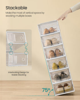 SONGMICS foldable PP frame provides stable stacking for organized shoe storage.