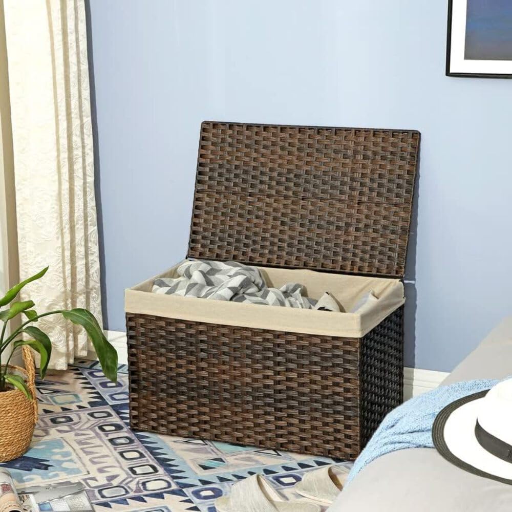 SONGMICS foldable storage bin shown compact for easy storage.