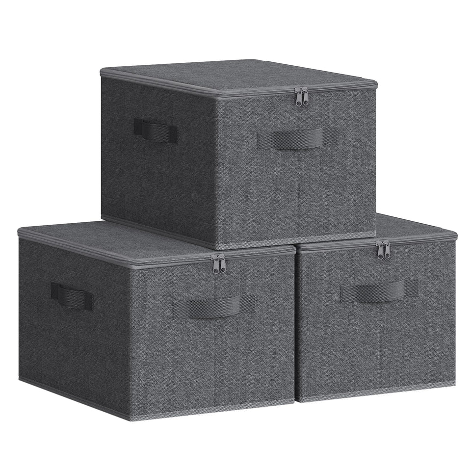 SONGMICS foldable storage boxes with lids keep seasonal garments tidy and dust-free.