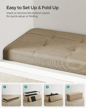 SONGMICS folding ottoman bench suited for living room, bedroom, entry, or dressing area.